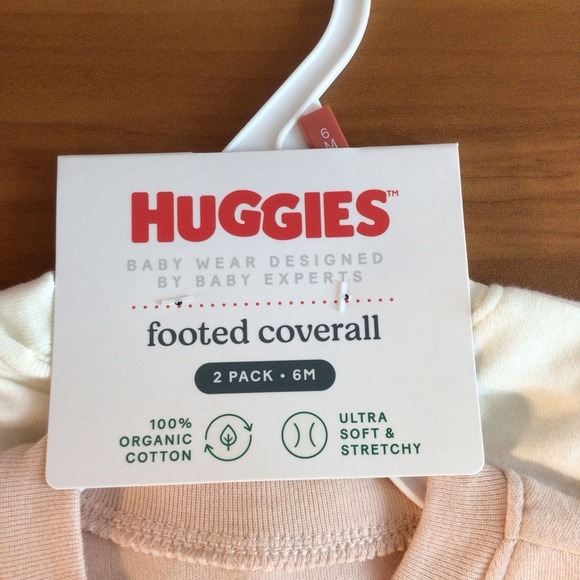Huggies‎ Baby Footed Coveralls 2 Pack 6M Easy Change 2 Way Zipper Organic Cotton - Picture 3 of 6